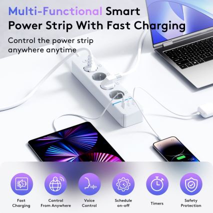 Immax NEO 07821L - Ciabatta NEO LITE Smart con 4 prese AC, 1x USB e 2x USB-C, Wi-Fi