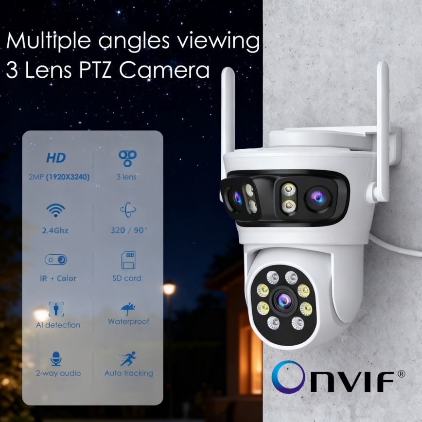 Immax NEO 07823L - Telecamera smart da esterno con sensori 2MP+2MP+2MP, alimentazione 5V, compatibile con Tuya Wi-Fi