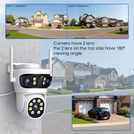 Immax NEO 07823L - Telecamera smart da esterno con sensori 2MP+2MP+2MP, alimentazione 5V, compatibile con Tuya Wi-Fi