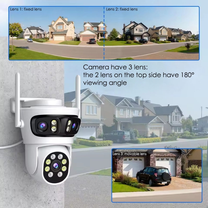Immax NEO 07823L - Telecamera smart da esterno con sensori 2MP+2MP+2MP, alimentazione 5V, compatibile con Tuya Wi-Fi