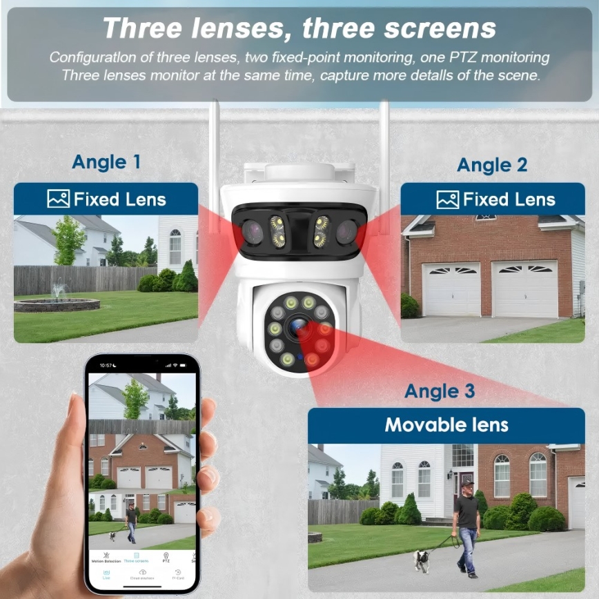 Immax NEO 07823L - Telecamera smart da esterno con sensori 2MP+2MP+2MP, alimentazione 5V, compatibile con Tuya Wi-Fi