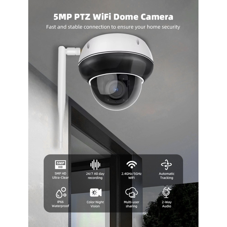 Immax NEO 07825L - Telecamera esterna intelligente con sensore DOME 5MP 230V IP66 TUYA Wi‑Fi