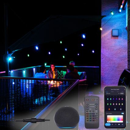 LED RGB+CCT Dimmerabile per esterni catena GHIRLANDA 15xLED/1W/230V 15m Wi-Fi Tuya IP65 + telecomando