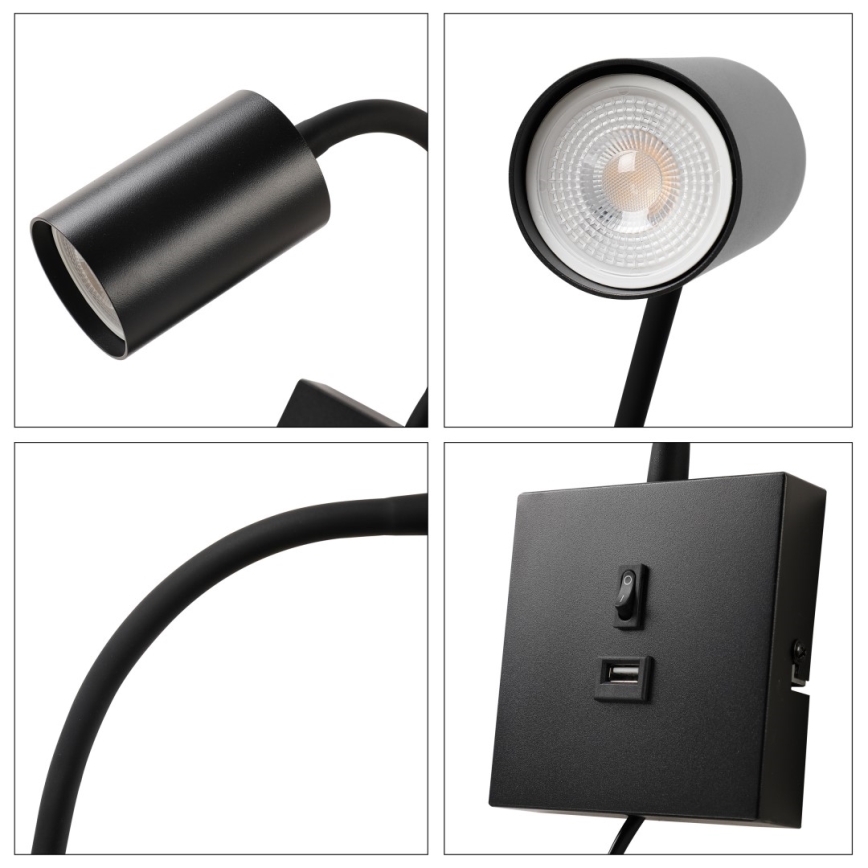 Immax NEO 08295L - Lampada da parete con USB PUNTO 1xGU10/9W/230V nero