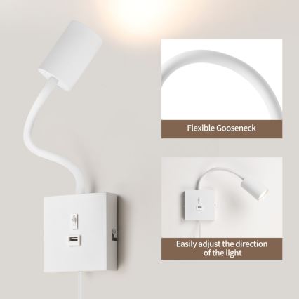 Immax NEO 08296L - Lampada da parete con USB PUNTO 1xGU10/9W/230V bianca