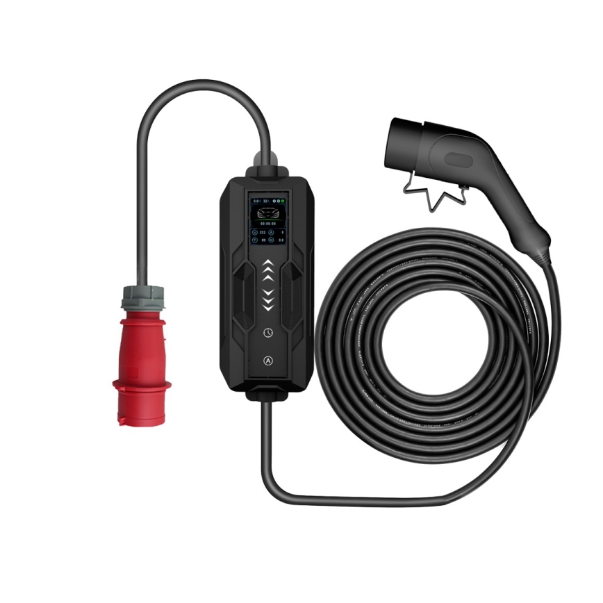 Immax - Stazione di ricarica portatile per veicoli elettrici EV AC Tipo 2 16A/380V 11kW + presa 230V, 3,7kW 5m + custodia