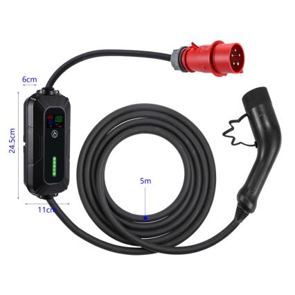 Immax - Stazione di ricarica portatile per veicoli elettrici EV AC Tipo 2 16A/380V 11kW + presa 230V, 3,7kW 5m + custodia