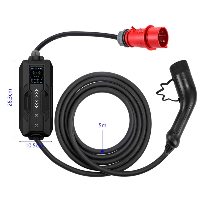 Immax - Stazione di ricarica portatile per veicoli elettrici EV AC Tipo 2 16A/380V 11kW + presa 230V, 3,7kW 5m + custodia