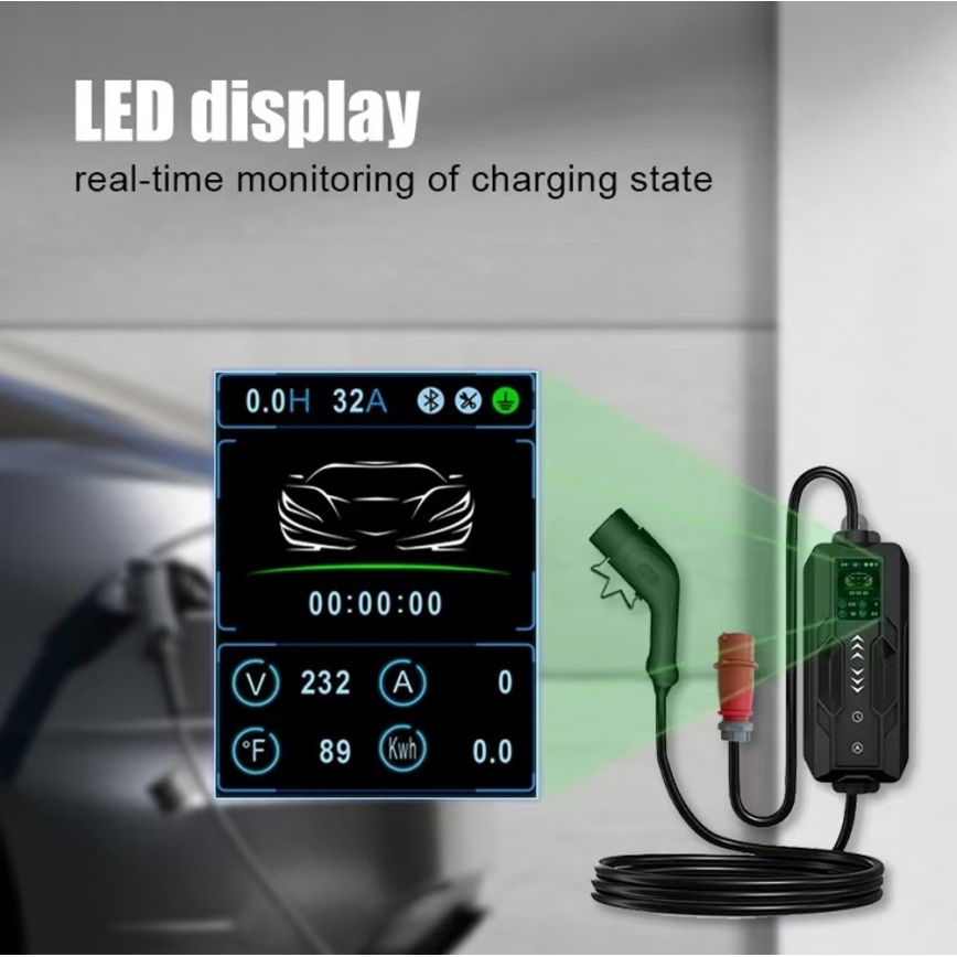 Immax - Stazione di ricarica per auto elettriche da viaggio AC Type 2 16A/380V 11kW + spina 230V, 3,7kW 5m + custodia