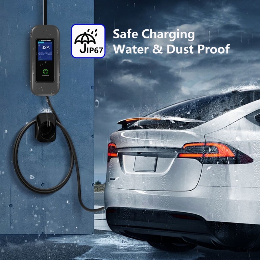 Immax - Stazione di ricarica per auto elettriche da viaggio AC Type 2 32A/380V 22kW + spina 230V 5m Wi-Fi Tuya