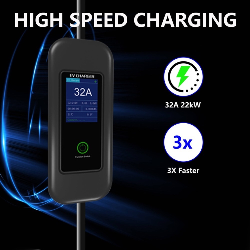 Immax - Stazione di ricarica per auto elettriche da viaggio AC Type 2 32A/380V 22kW + spina 230V 5m Wi-Fi Tuya