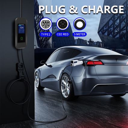Immax - Stazione di ricarica per auto elettriche da viaggio AC Type 2 32A/380V 22kW + spina 230V 5m Wi-Fi Tuya