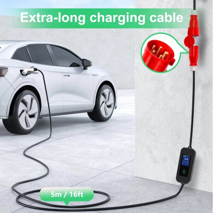 Immax - Stazione di ricarica per auto elettriche da viaggio AC Type 2 32A/380V 22kW + spina 230V 5m Wi-Fi Tuya