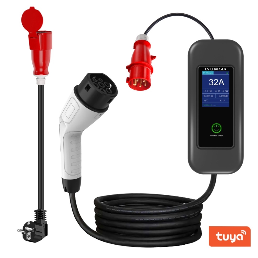 Immax - Stazione di ricarica per auto elettriche da viaggio AC Type 2 32A/380V 22kW + spina 230V 5m Wi-Fi Tuya