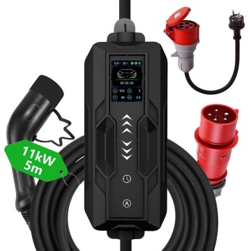 Immax - Stazione di ricarica portatile per veicoli elettrici EV AC Tipo 2 16A/380V 11kW + presa 230V, 3,7kW 5m + custodia