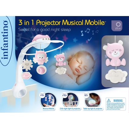 Infantino - Giostrina per culla con melodia 3in1 3xAAA rosa