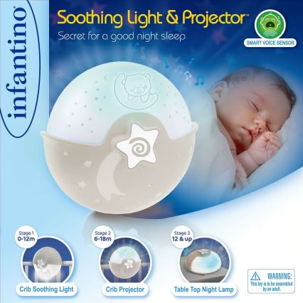 Infantino- Lampada per bambini piccola con proiettore 3xAA grigio