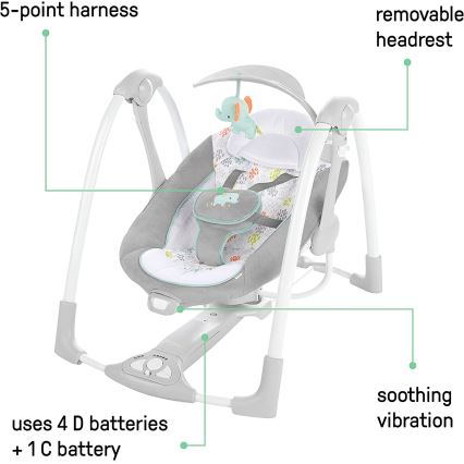 Ingenuity - Dondolo vibrante per bambini con melodia 2in1 WIMBERLY 4xD + 1xC