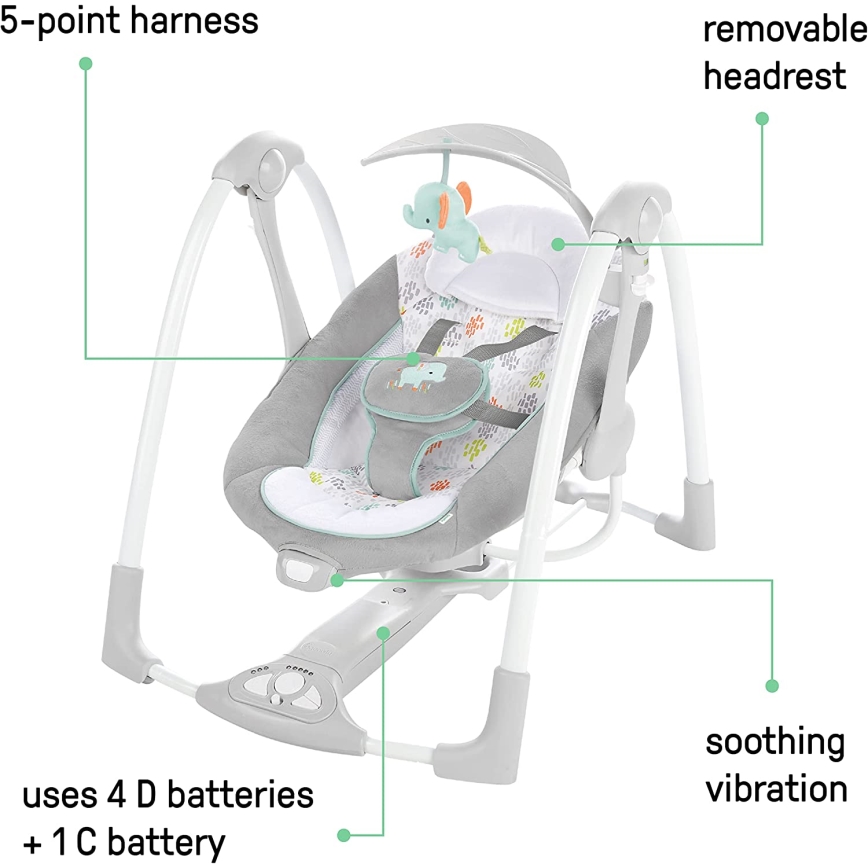Ingenuity - Dondolo vibrante per bambini con melodia 2in1 WIMBERLY 4xD + 1xC