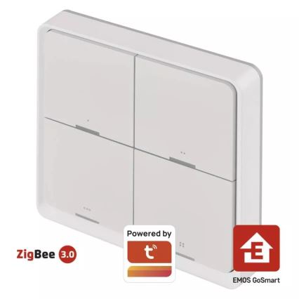 Interruttore 4 bottoni GoSmart 1xCR2430 Tuya bianco