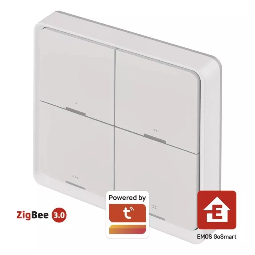 Interruttore 4 bottoni GoSmart 1xCR2430 Tuya bianco