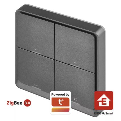 Interruttore 4 bottoni GoSmart 1xCR2430 Tuya nero