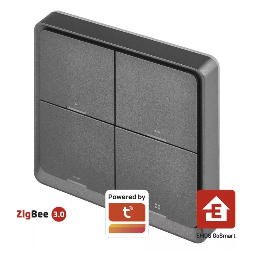 Interruttore 4 bottoni GoSmart 1xCR2430 Tuya nero