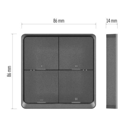 Interruttore 4 bottoni GoSmart 1xCR2430 Tuya nero