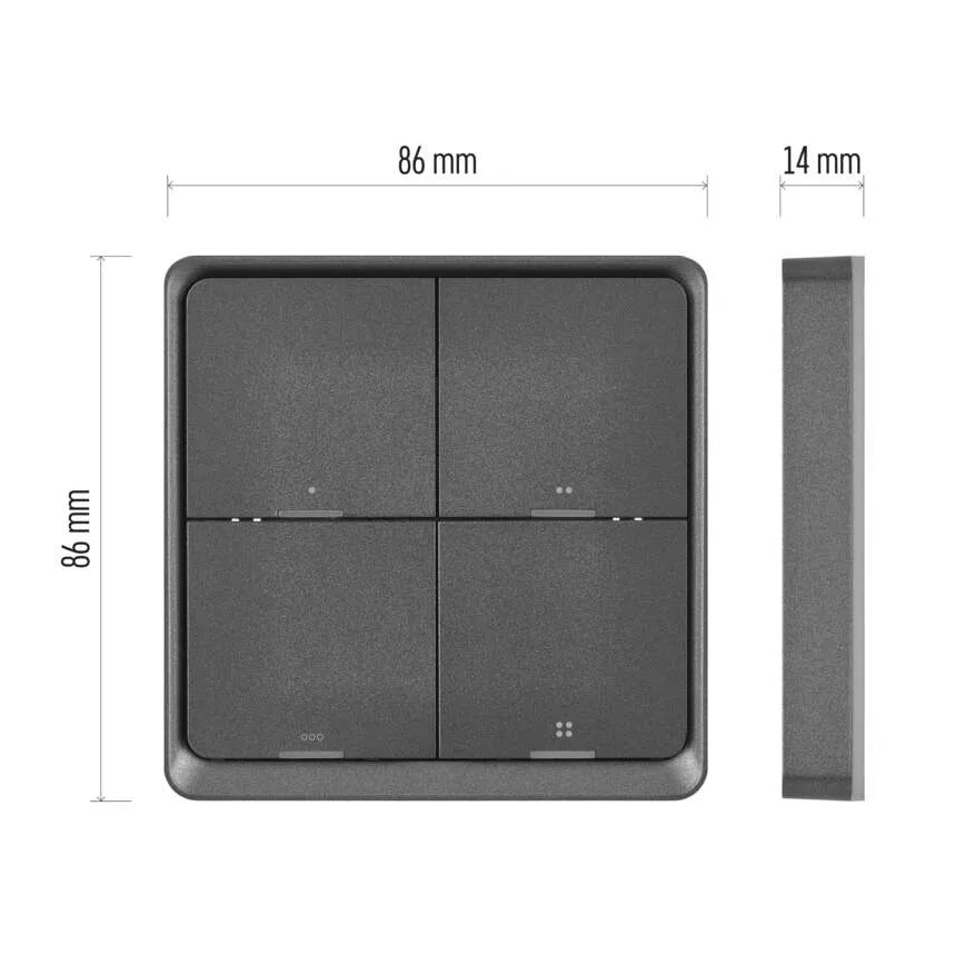 Interruttore 4 bottoni GoSmart 1xCR2430 Tuya nero