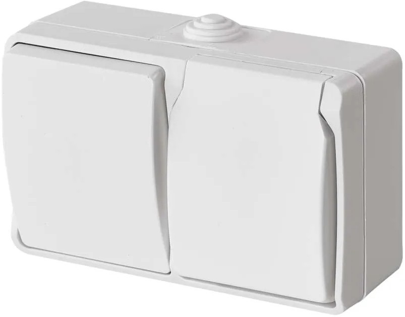 Interruttore alternante no 6 con presa 250V/16A IP44 bianco