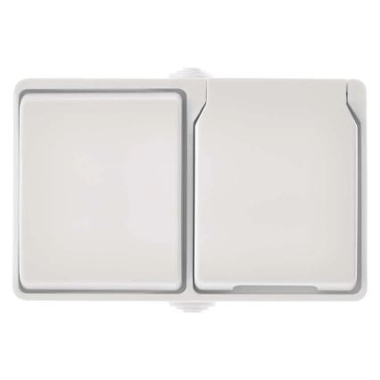 Interruttore alternante no 6 con presa 250V/16A IP44 bianco