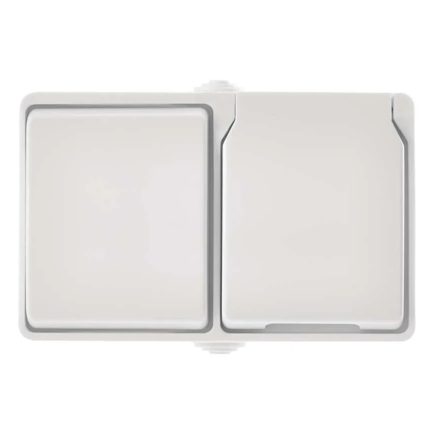 Interruttore alternante no 6 con presa 250V/16A IP44 bianco