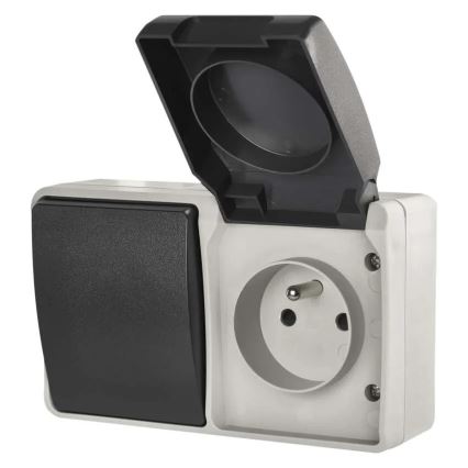 Interruttore alternante no 6 con presa 250V/16A IP44 grigio