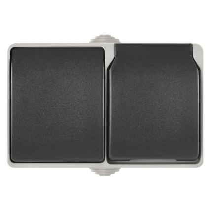 Interruttore alternante no 6 con presa 250V/16A IP44 grigio