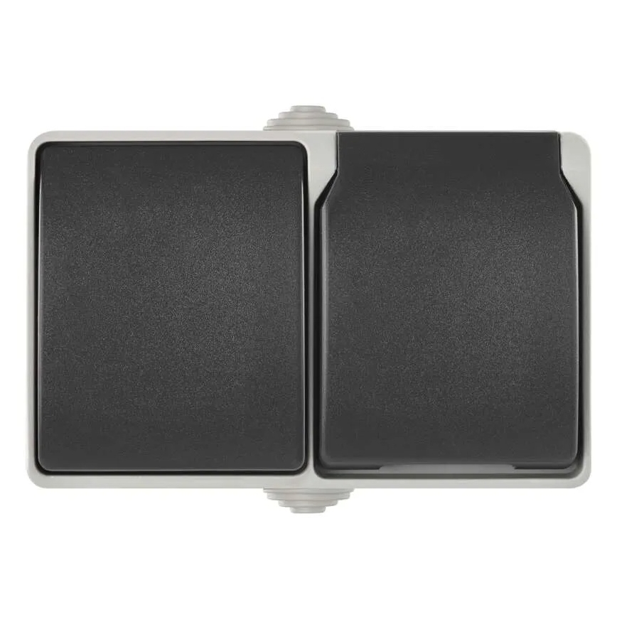 Interruttore alternante no 6 con presa 250V/16A IP44 grigio