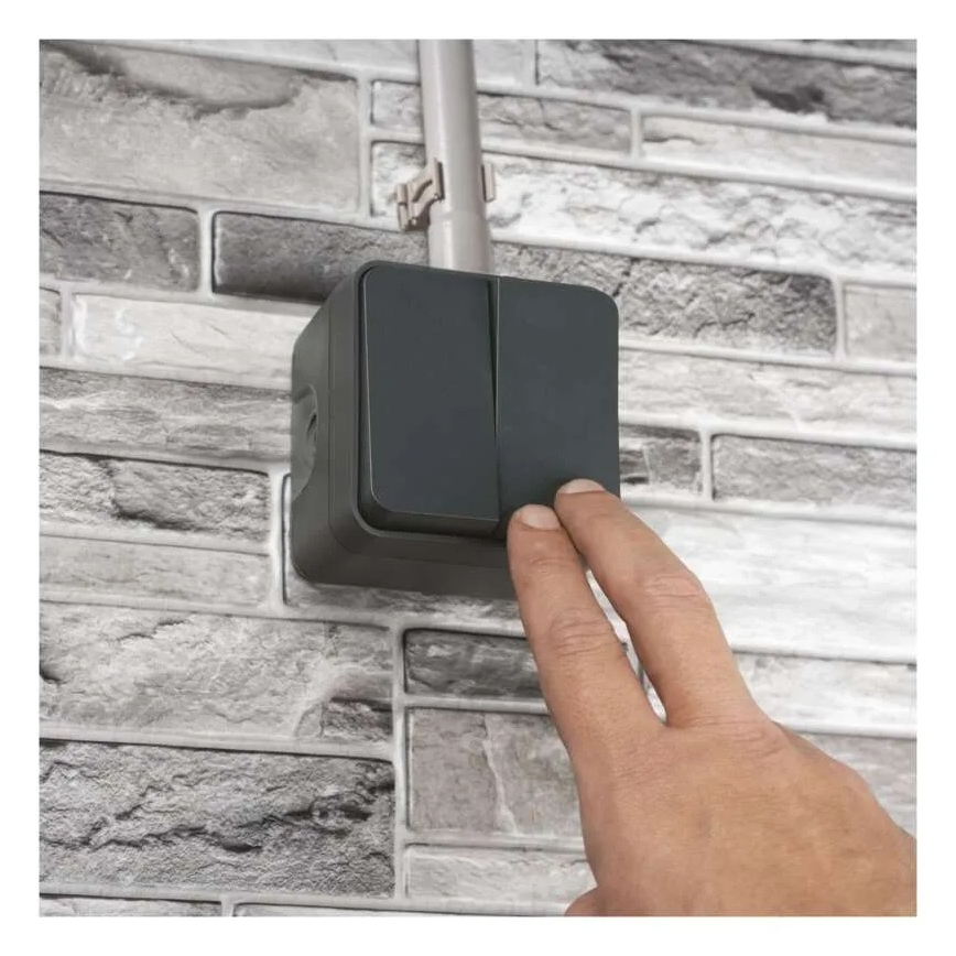 Interruttore domestico a 2 pulsanti con funzionamento alternato, n. 6+6, IP55, antracite