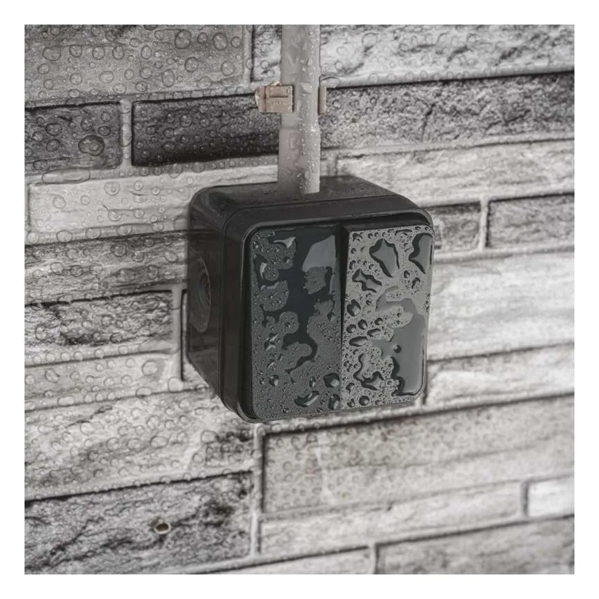 Interruttore domestico a 2 pulsanti con funzionamento alternato, n. 6+6, IP55, antracite