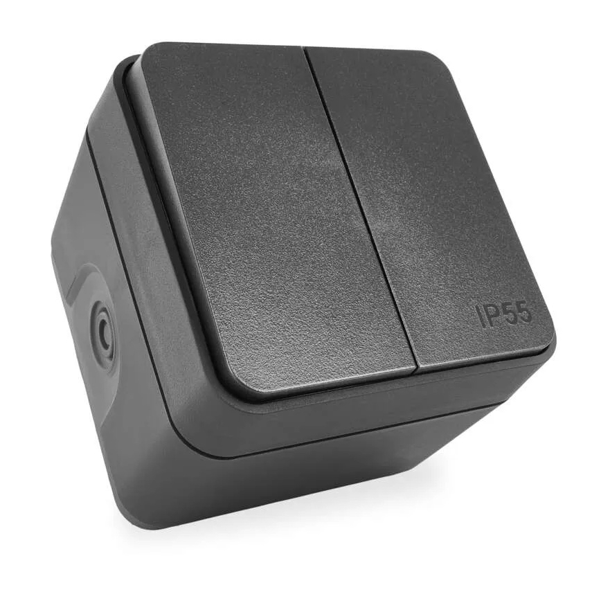 Interruttore domestico a 2 pulsanti con funzionamento alternato, n. 6+6, IP55, antracite