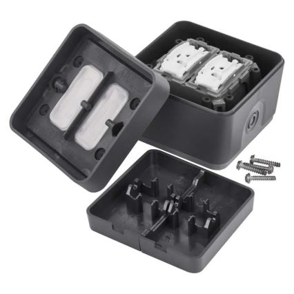 Interruttore domestico a 2 pulsanti con funzionamento alternato, n. 6+6, IP55, antracite