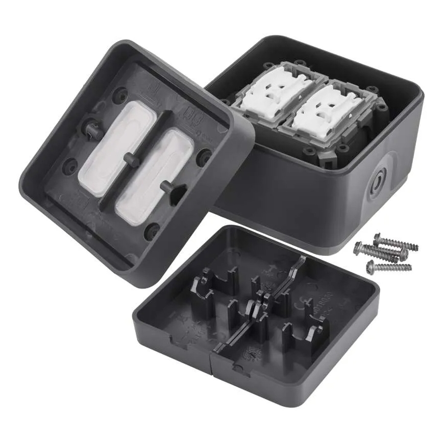 Interruttore domestico a 2 pulsanti con funzionamento alternato, n. 6+6, IP55, antracite