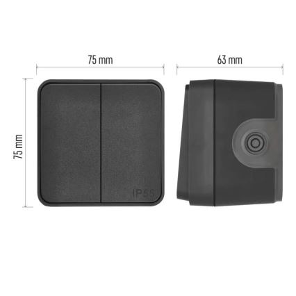 Interruttore domestico a 2 pulsanti con funzionamento alternato, n. 6+6, IP55, antracite