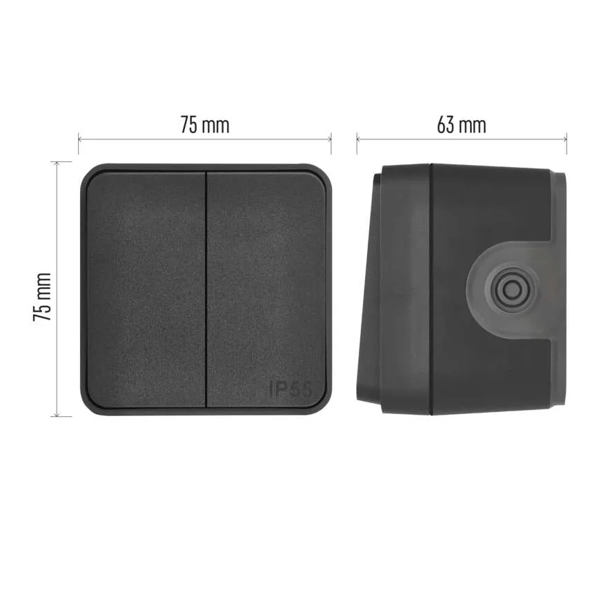 Interruttore domestico a 2 pulsanti con funzionamento alternato, n. 6+6, IP55, antracite