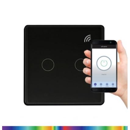 Interruttore touch 2 poli SMART 2x800W/230V nero Wi-Fi Tuya