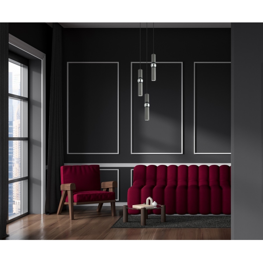 ITALUX - Lampadario a sospensione con filo ISIDORA 3xGU10/25W/230V antracite/cromo