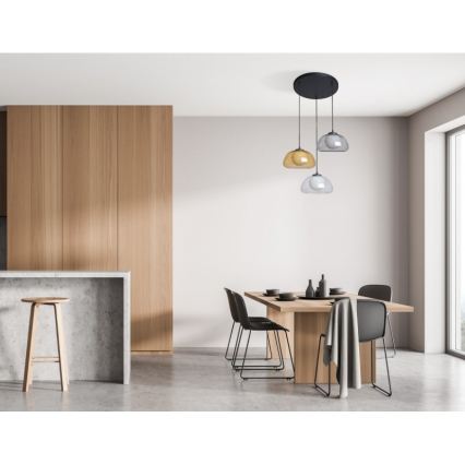 ITALUX - Lampadario sospeso con cavo AINALE 3xG9/7W/230V nero/trasparente/fumé beige/grigio
