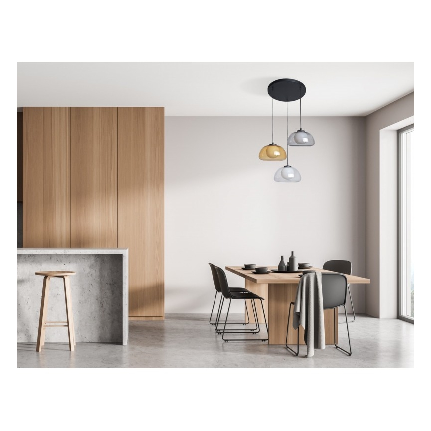 ITALUX - Lampadario sospeso con cavo AINALE 3xG9/7W/230V nero/trasparente/fumé beige/grigio