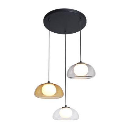 ITALUX - Lampadario sospeso con cavo AINALE 3xG9/7W/230V nero/trasparente/fumé beige/grigio