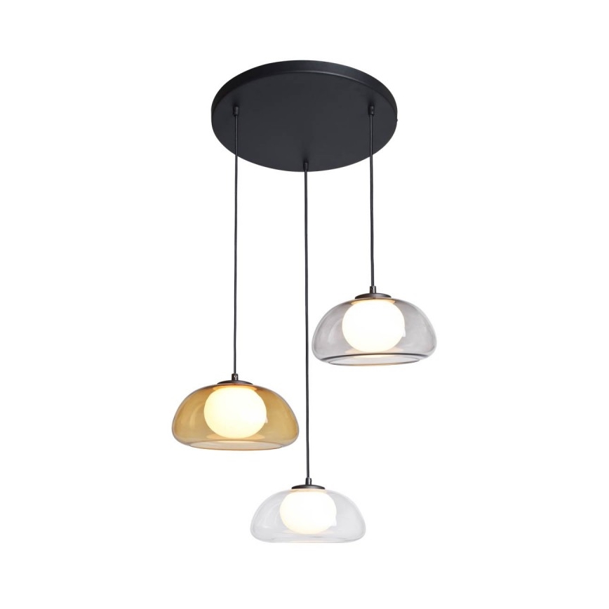 ITALUX - Lampadario sospeso con cavo AINALE 3xG9/7W/230V nero/trasparente/fumé beige/grigio