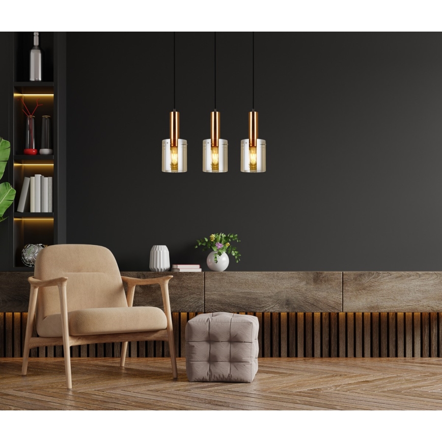 ITALUX - Lampadario a sospensione con filo SARDO 3xE27/40W/230V nero/ottone