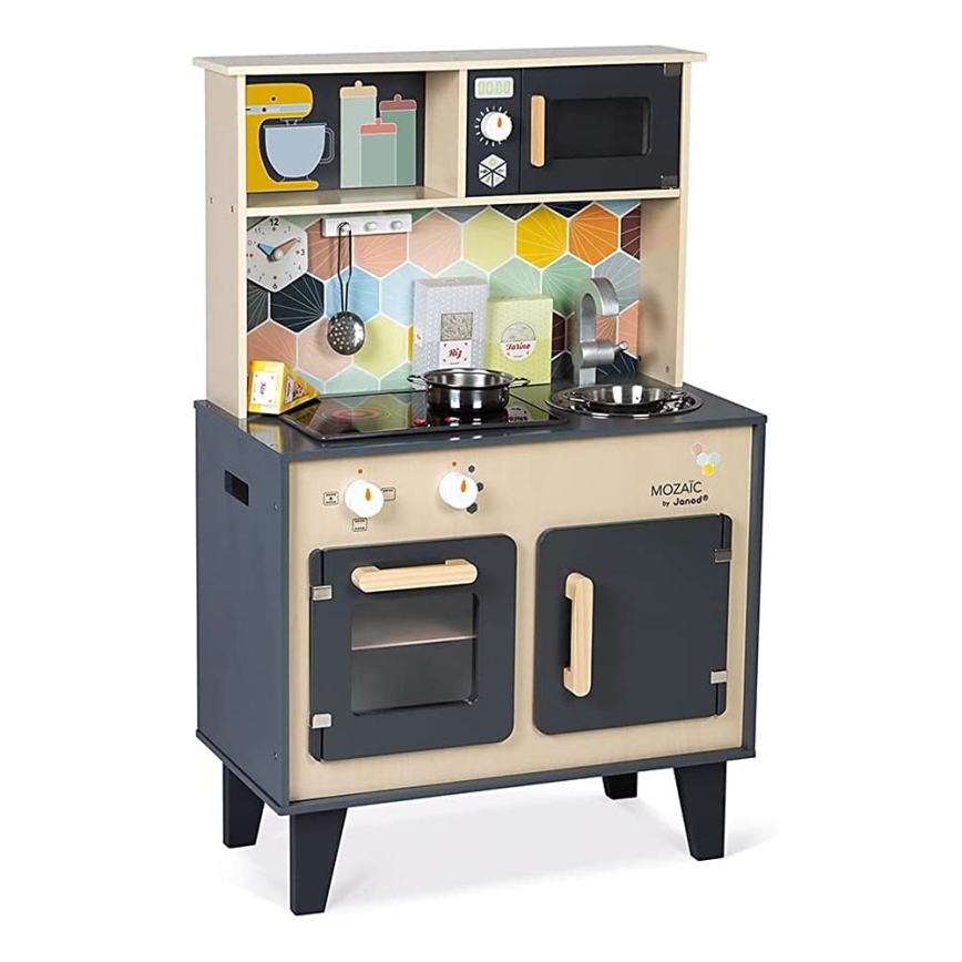 Janod - Cucina in legno con piano cottura a LED MOZAIC 2xLR6